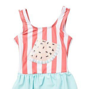 NWOT Sequin Watermelon Skirted One-piece Swimsuit In Flamingo